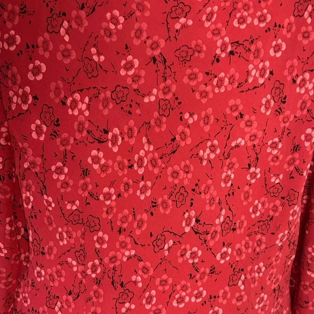Ann Taylor LOFT Red Floral Silk Ruffle Blouse-Large - Picture 6 of 8